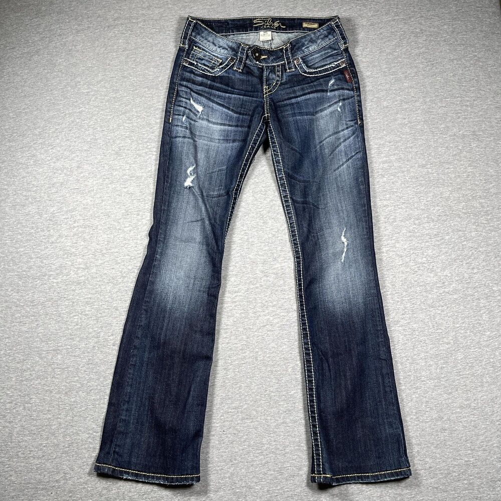 Silver Jeans Jeans Womens 24 Blue Tuesday Bootcut Medium Wash Distressed